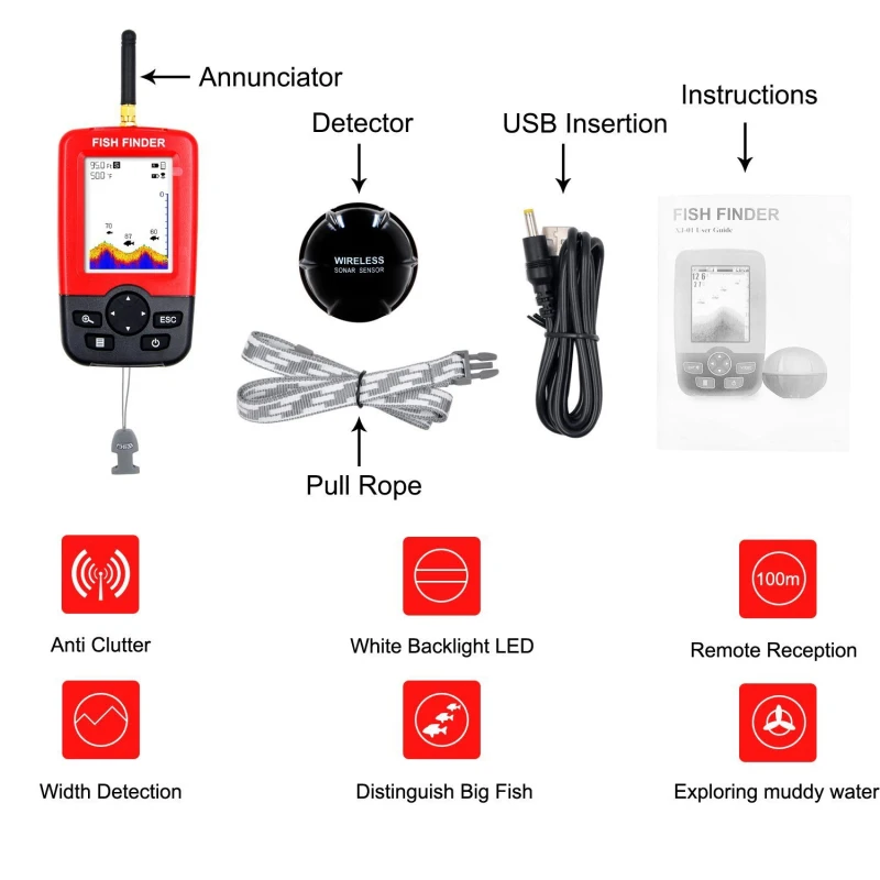 Display Portable fish finder e - Fishing Boat Depth Finder reseña y precio